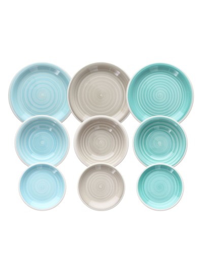 Vajilla Azul Verde Gres 1 cm 37 x 23 x 30 cm 18 Piezas