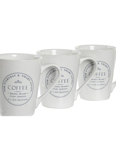 Set of Mugs with Saucers DKD Home Decor White Metal Stoneware 300 ml 14 x 14 x 31 cm 12,5 x 9,5 x 10,5 cm (5 Pieces)