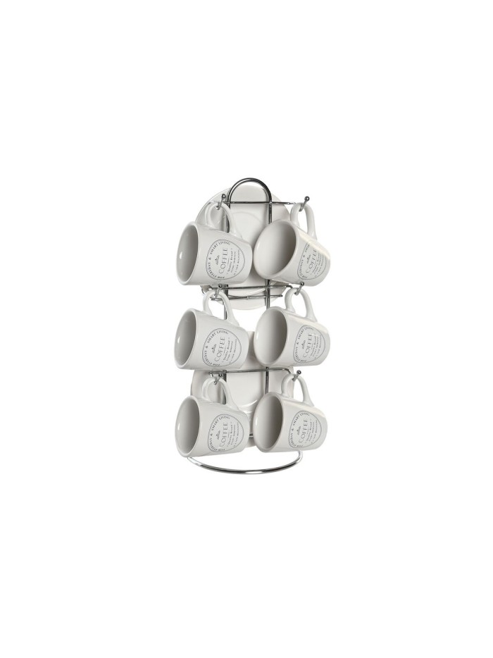 Set of Mugs with Saucers DKD Home Decor White Metal Stoneware 180 ml 12 x 12 x 2 cm