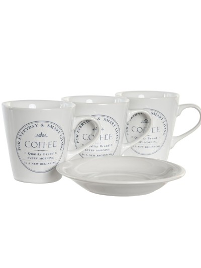Set of Mugs with Saucers DKD Home Decor White Metal Stoneware 180 ml 12 x 12 x 2 cm