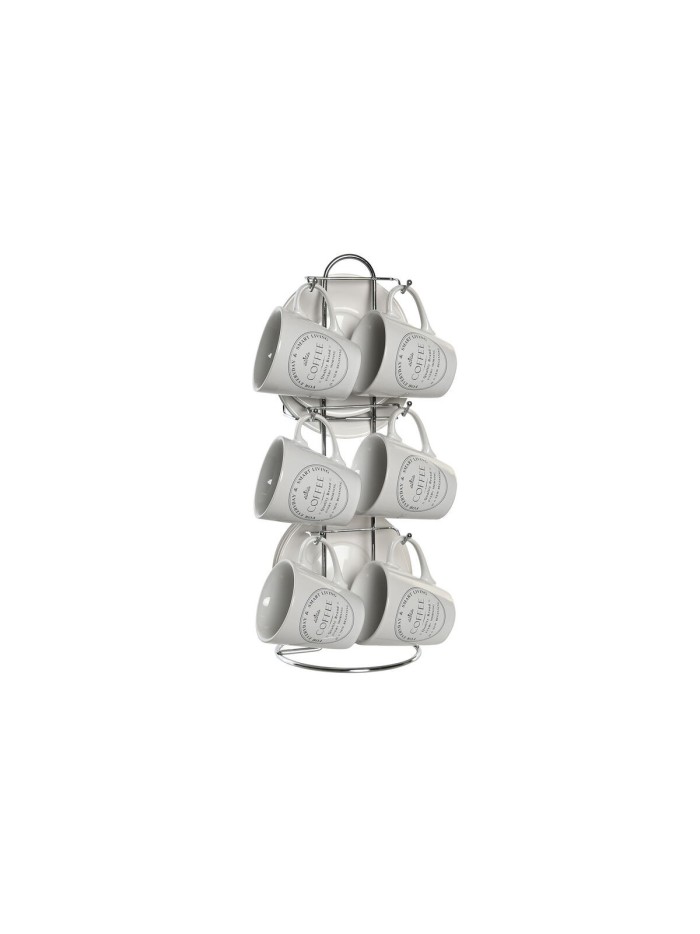 Set of Mugs with Saucers DKD Home Decor White Metal Stoneware 90 ml 8 x 6 x 6 cm 11 x 11 x 2 cm