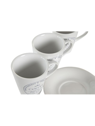 Lot de tasses avec soucoupes DKD Home Decor Blanc Métal Grès 180 ml 12 x 12 x 2 cm
