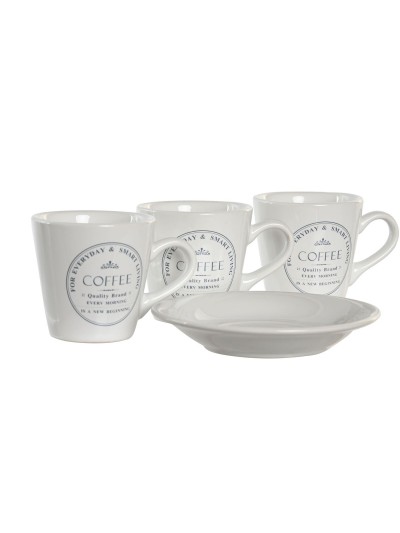 Set of Mugs with Saucers DKD Home Decor White Metal Stoneware 90 ml 8 x 6 x 6 cm 11 x 11 x 2 cm