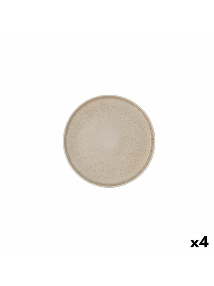 Plato Llano Ariane Porous Cerámica Beige Ø 21 cm (4 Unidades)