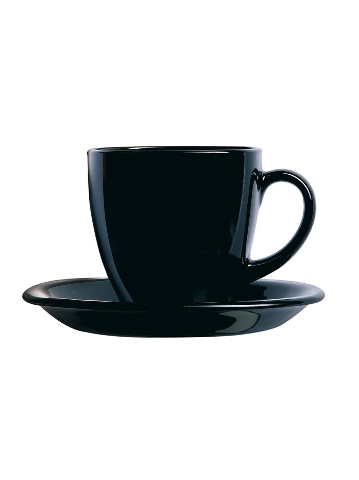Set of Mugs with Saucers Luminarc Carine Black Glass 22 cm (12 Pieces)