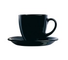 Set of Mugs with Saucers Luminarc Carine Black Glass 22 cm (12 Pieces)