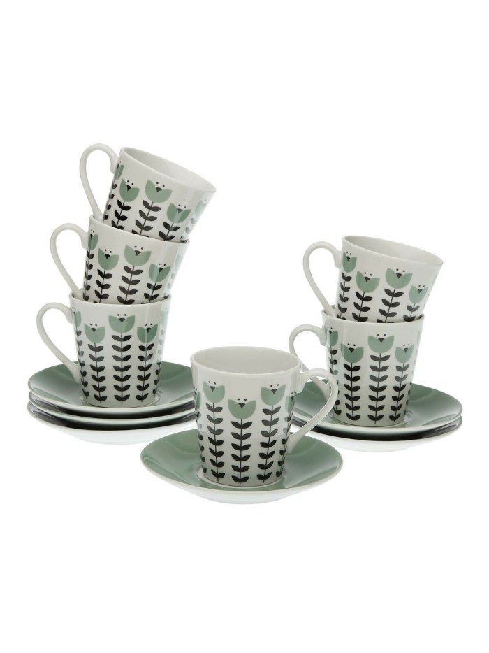 Jeu de 6 tasses avec plat Versa Erna Porcelaine