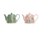 Teapot DKD Home Decor Pink Green Stoneware (2 Units)