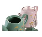 Teapot DKD Home Decor Pink Green Stoneware (2 Units)