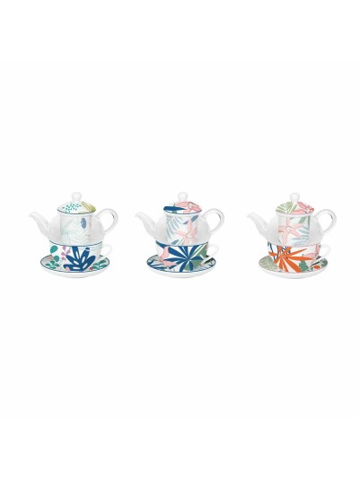 Jeu de Théière DKD Home Decor Verre & Porcelaine Bleu/Vert (3 unités)