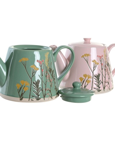 Tetera DKD Home Decor Rosa Verde Gres (2 Unidades)
