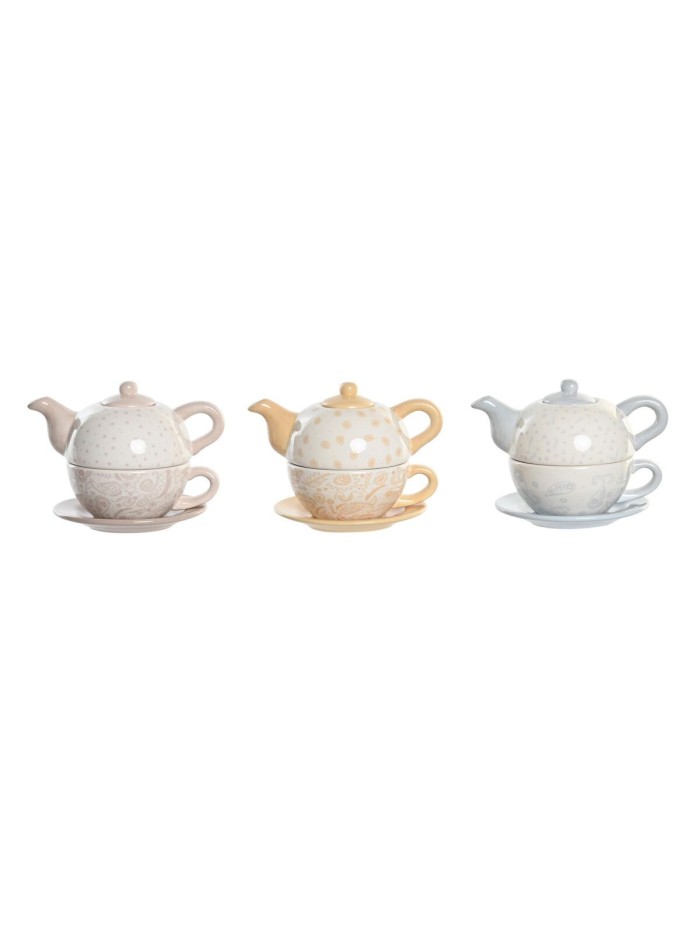 Tea Set DKD Home Decor Blue Pink Yellow 750 ml Dolomite (3 Units)