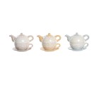 Tea Set DKD Home Decor Blue Pink Yellow 750 ml Dolomite (3 Units)