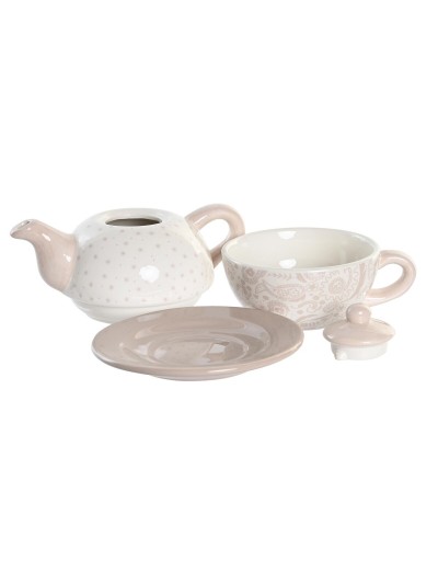 Tea Set DKD Home Decor Blue Pink Yellow 750 ml Dolomite (3 Units)