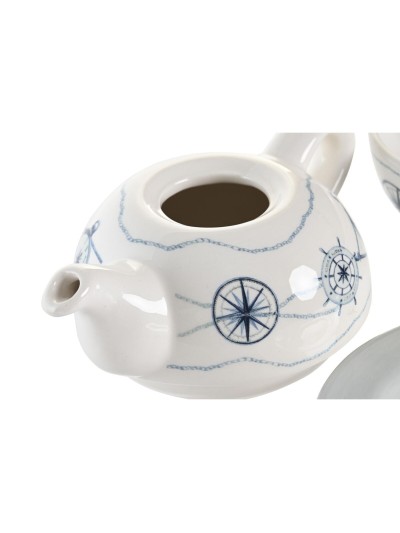 Jeu de Théière DKD Home Decor Bleu Blanc 750 ml Dolomite (3 Unités)