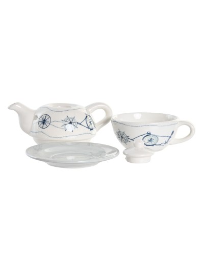 Tea Set DKD Home Decor Blue White 750 ml Dolomite (3 Units)