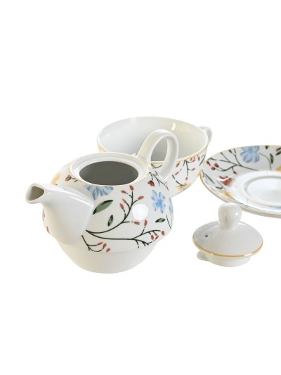 Tea Set DKD Home Decor Porcelain Blue Terracotta White Yellow (3 Units)
