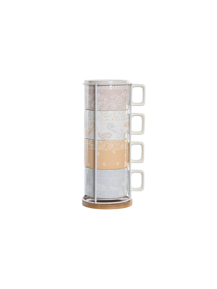 Juego de Tazas de Café DKD Home Decor Amarillo Azul Blanco Rojo Metal Bambú Dolomita 260 ml 4 Piezas