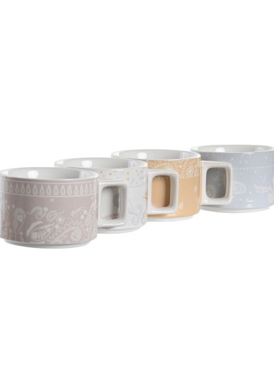 Piece Coffee Cup Set DKD Home Decor Yellow Blue White Red Metal Bamboo Dolomite 260 ml 4 Pieces