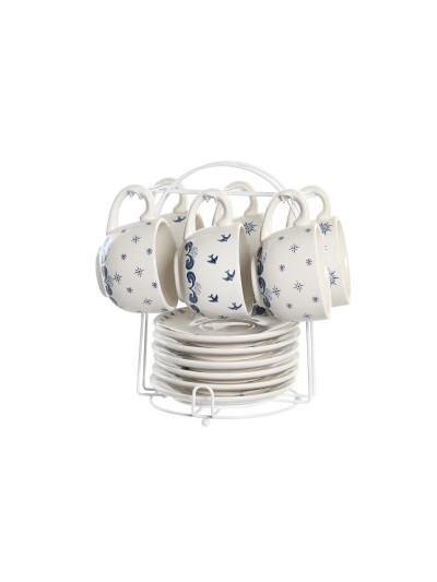 Lot de tasses avec soucoupes DKD Home Decor Bleu Blanc Métal Dolomite 180 ml 20 x 18 x 20 cm