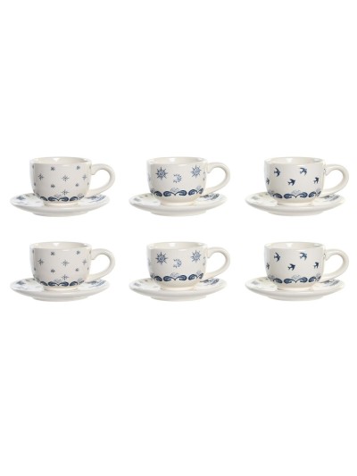 Juego de Tazas con Platos DKD Home Decor Azul Blanco Metal Dolomita 180 ml 20 x 18 x 20 cm