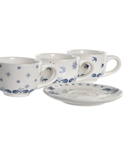 Juego de Tazas con Platos DKD Home Decor Azul Blanco Metal Dolomita 180 ml 20 x 18 x 20 cm