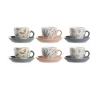 Juego de Tazas con Platos DKD Home Decor Azul Gris Multicolor Rosa claro Porcelana 90 ml 11 x 11 x 2 cm (3 Unidades)