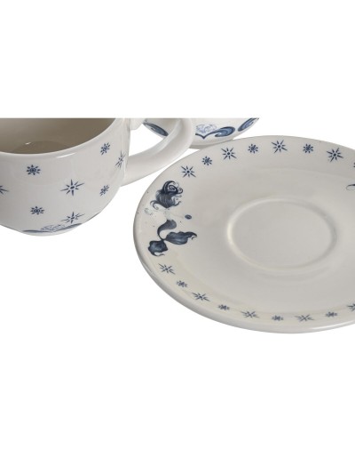 Set of Mugs with Saucers DKD Home Decor Blue White Metal Dolomite 180 ml 20 x 18 x 20 cm