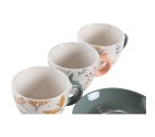 Juego de Tazas con Platos DKD Home Decor Azul Gris Multicolor Rosa claro Porcelana 90 ml 11 x 11 x 2 cm (3 Unidades)