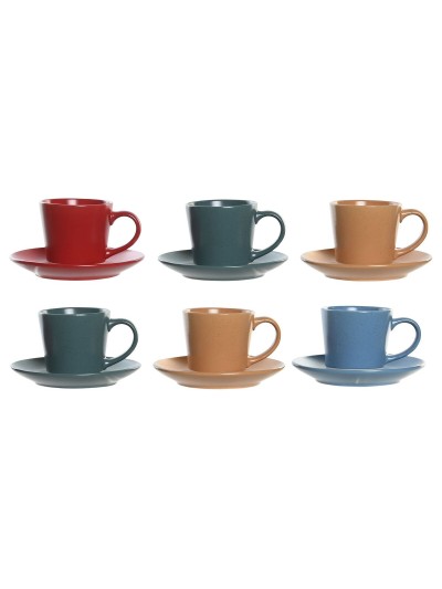 Lot de tasses avec soucoupes DKD Home Decor Jaune Bleu Rouge Vert Grès 180 ml 14 x 14 x 2 cm