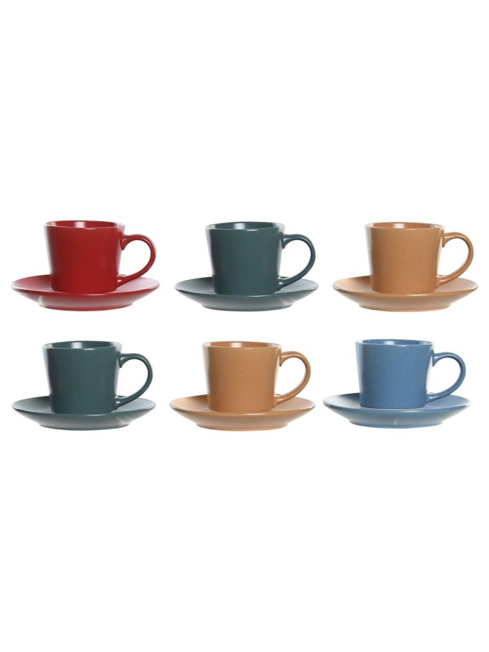 Juego de Tazas con Platos DKD Home Decor Amarillo Azul Rojo Verde Gres 180 ml 14 x 14 x 2 cm
