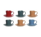 Set of Mugs with Saucers DKD Home Decor Yellow Blue Red Green Stoneware 180 ml 14 x 14 x 2 cm