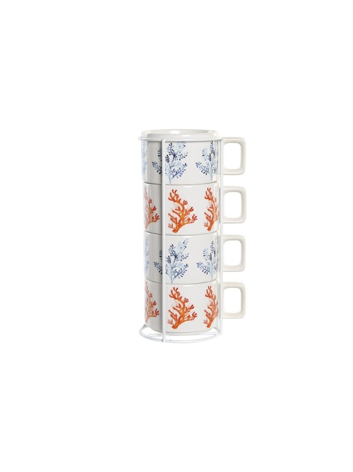 Piece Coffee Cup Set DKD Home Decor Blue Fuchsia Metal Dolomite Coral 260 ml 4 Pieces