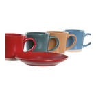 Juego de Tazas con Platos DKD Home Decor Amarillo Azul Rojo Verde Gres 180 ml 14 x 14 x 2 cm