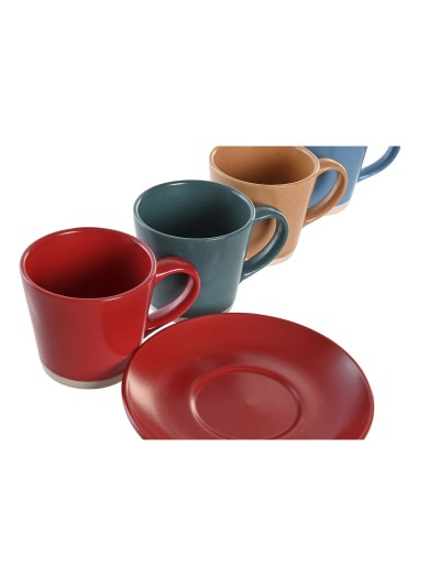 Juego de Tazas con Platos DKD Home Decor Amarillo Azul Rojo Verde Gres 180 ml 14 x 14 x 2 cm