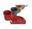 Set of Mugs with Saucers DKD Home Decor Yellow Blue Red Green Stoneware 180 ml 14 x 14 x 2 cm