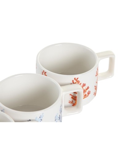 Juego de Tazas de Café DKD Home Decor Azul Fucsia Metal Dolomita Coral 260 ml 4 Piezas