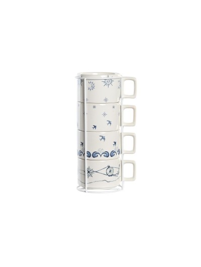 Ensemble de tasses à café DKD Home Decor Bleu Blanc Métal Dolomite 260 ml 4 Pièces