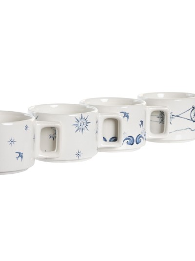 Piece Coffee Cup Set DKD Home Decor Blue White Metal Dolomite 260 ml 4 Pieces