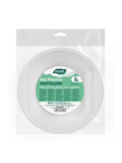 Set of reusable bowls Algon Circular White Plastic 500 ml 6 Units 16 x 16 x 5 cm