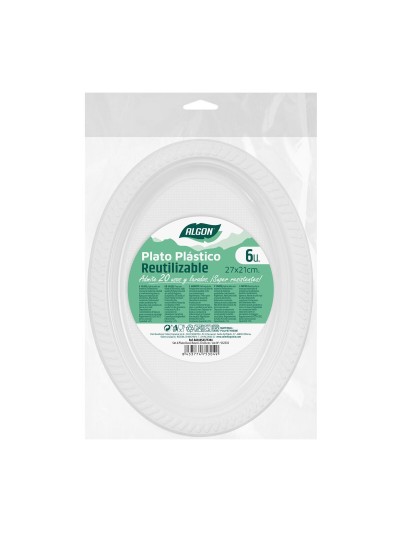 Lot d'assiettes réutilisables Algon Blanc 27 x 21 cm Plastique Oblongue 6 Unités