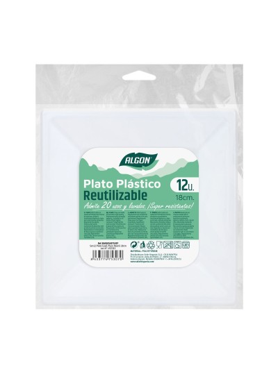 Set de platos reutilizables Algon Cuadrado Plástico 18 cm 12 Unidades