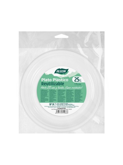 Lot d'assiettes réutilisables Algon Rond Blanc 17 x 17 x 1,5 cm Plastique 25 Unités