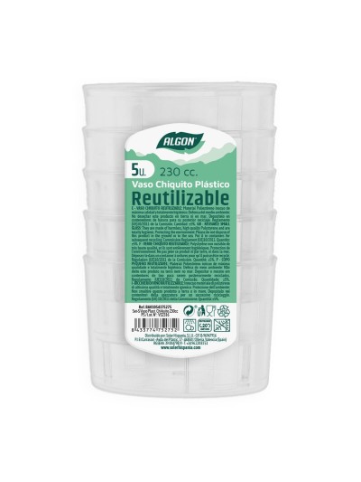 Set de vasos reutilizables Algon Bajo Transparente 230 ml Plástico 5 Unidades
