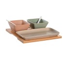 Set de Aperitivo DKD Home Decor 24 x 23,5 x 1,5 cm Porcelana Multicolor Bambú 6 Piezas Escandinavo