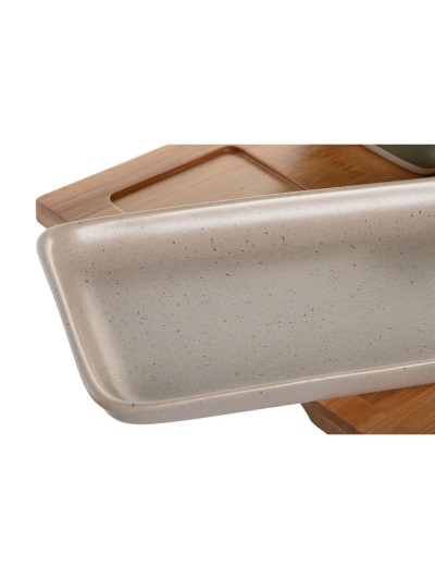 Set de Aperitivo DKD Home Decor 24 x 23,5 x 1,5 cm Porcelana Multicolor Bambú 6 Piezas Escandinavo