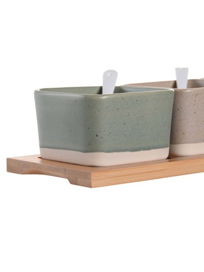 Ensemble à apértif DKD Home Decor 29 x 11,5 x 1,5 cm Porcelaine Multicouleur Bambou Scandinave