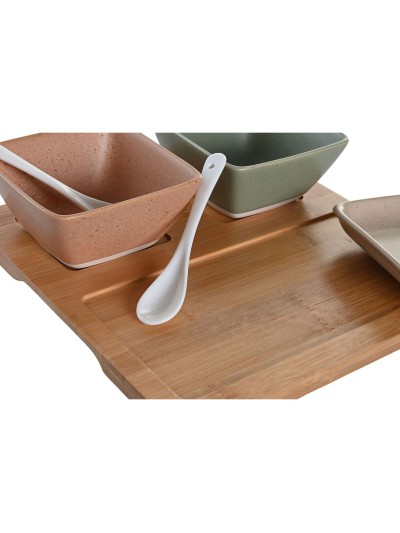 Set de Aperitivo DKD Home Decor 24 x 23,5 x 1,5 cm Porcelana Multicolor Bambú 6 Piezas Escandinavo
