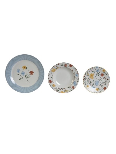 Vajilla DKD Home Decor Azul Blanco Porcelana Floral 27 x 27 x 3 cm 18 Piezas