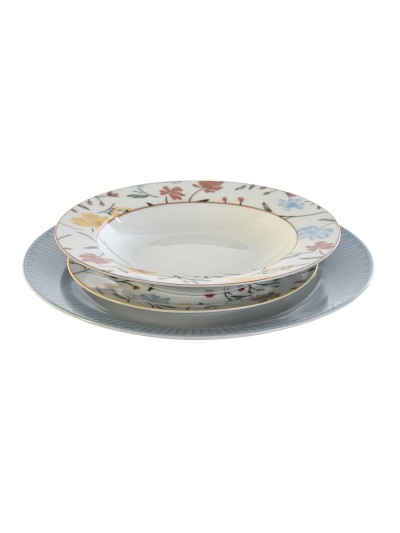 Assiettes DKD Home Decor Bleu Blanc Porcelaine Floral 27 x 27 x 3 cm 18 Pièces